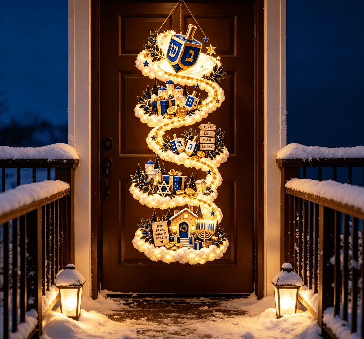 Christmas Staircase Banister Decor Set of 5 Lighted Santa Snow Scene Garland for Stair Railing Indoor Seasonal Home Ornament