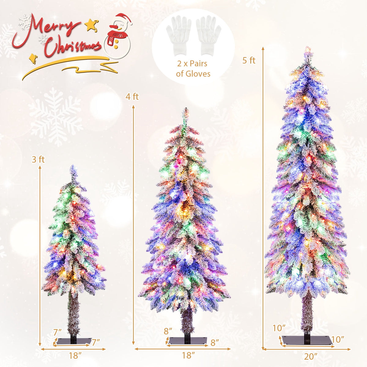 Costway 3' 4' 5' Artificial Christmas Tree Set with 30 + 50 + 70 LED Lights Holiday Decoration Tree