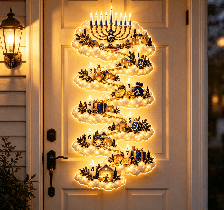 Christmas Staircase Banister Decor Set of 5 Lighted Santa Snow Scene Garland for Stair Railing Indoor Seasonal Home Ornament
