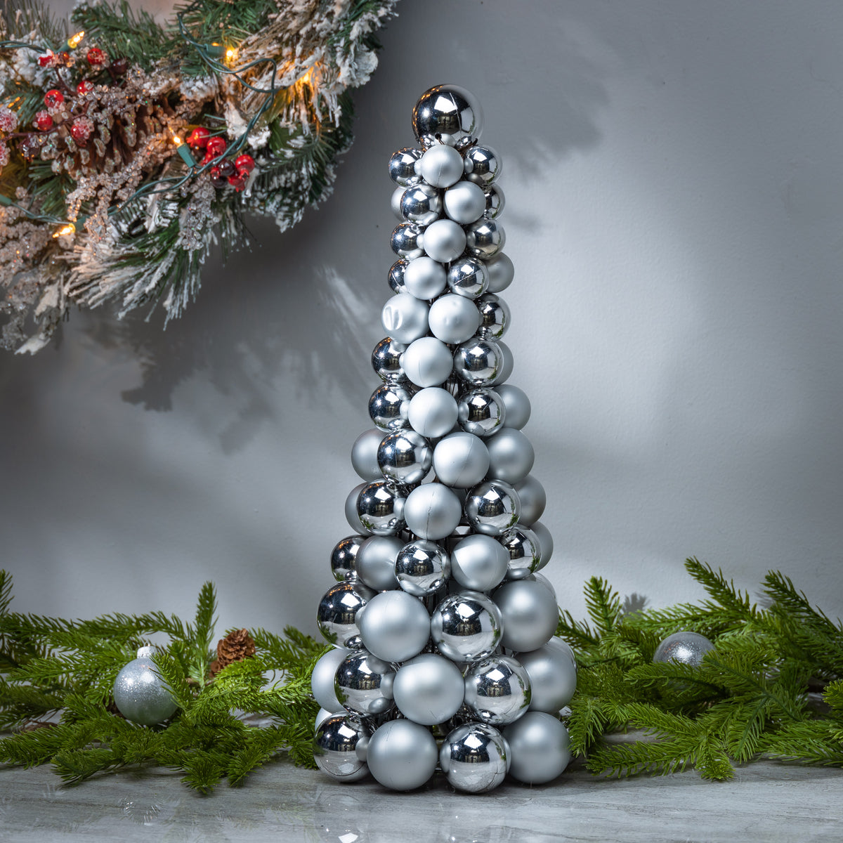 18 in. Silver Holiday Ornament Cone Tree Christmas Dcor