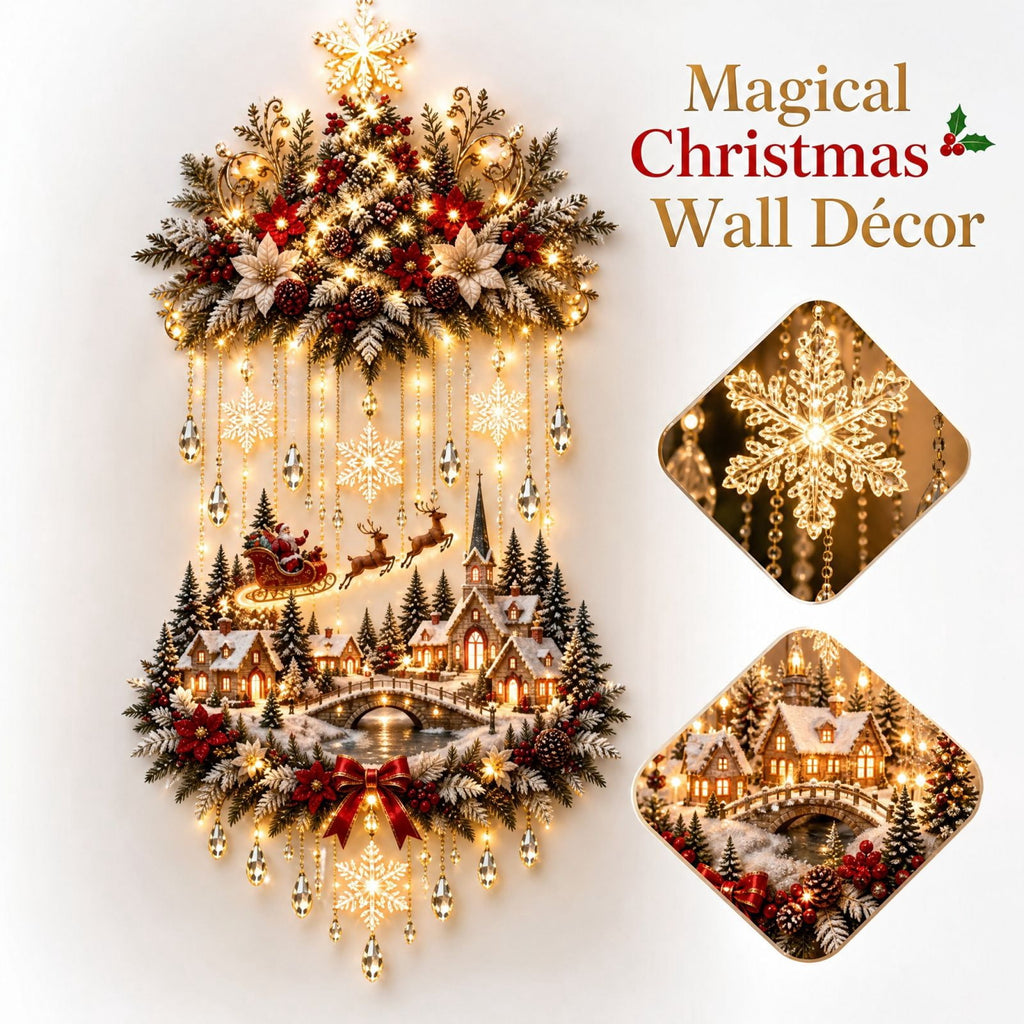 Christmas Staircase Banister Decor Set of 5 Lighted Santa Snow Scene Garland for Stair Railing Indoor Seasonal Home Ornament