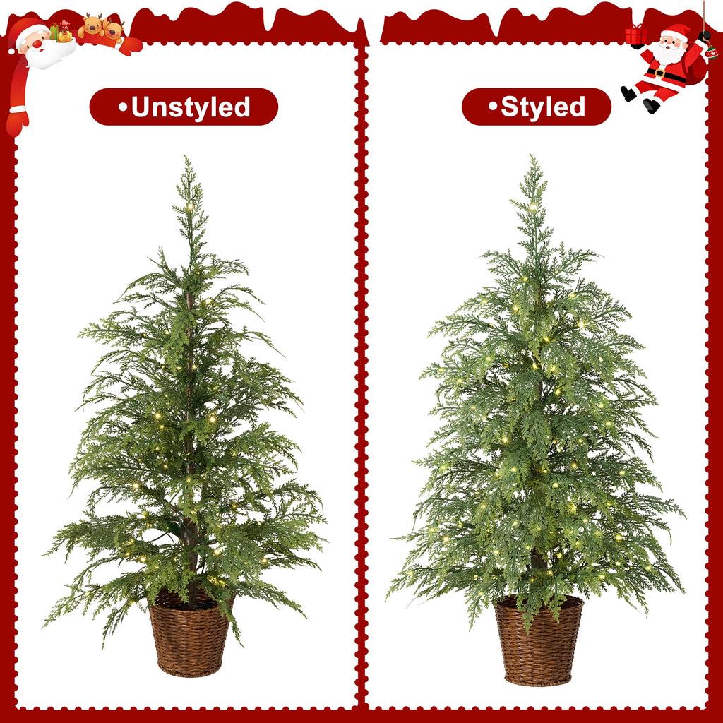 DR.Planzen 6' Pre-Lit Green Cypress Artificial Christmas Tree with 350 Warm White Twinkle LED Lights, Full-Bodied Xmas Tree with Metal Stand, Indoor Holiday Decoration
