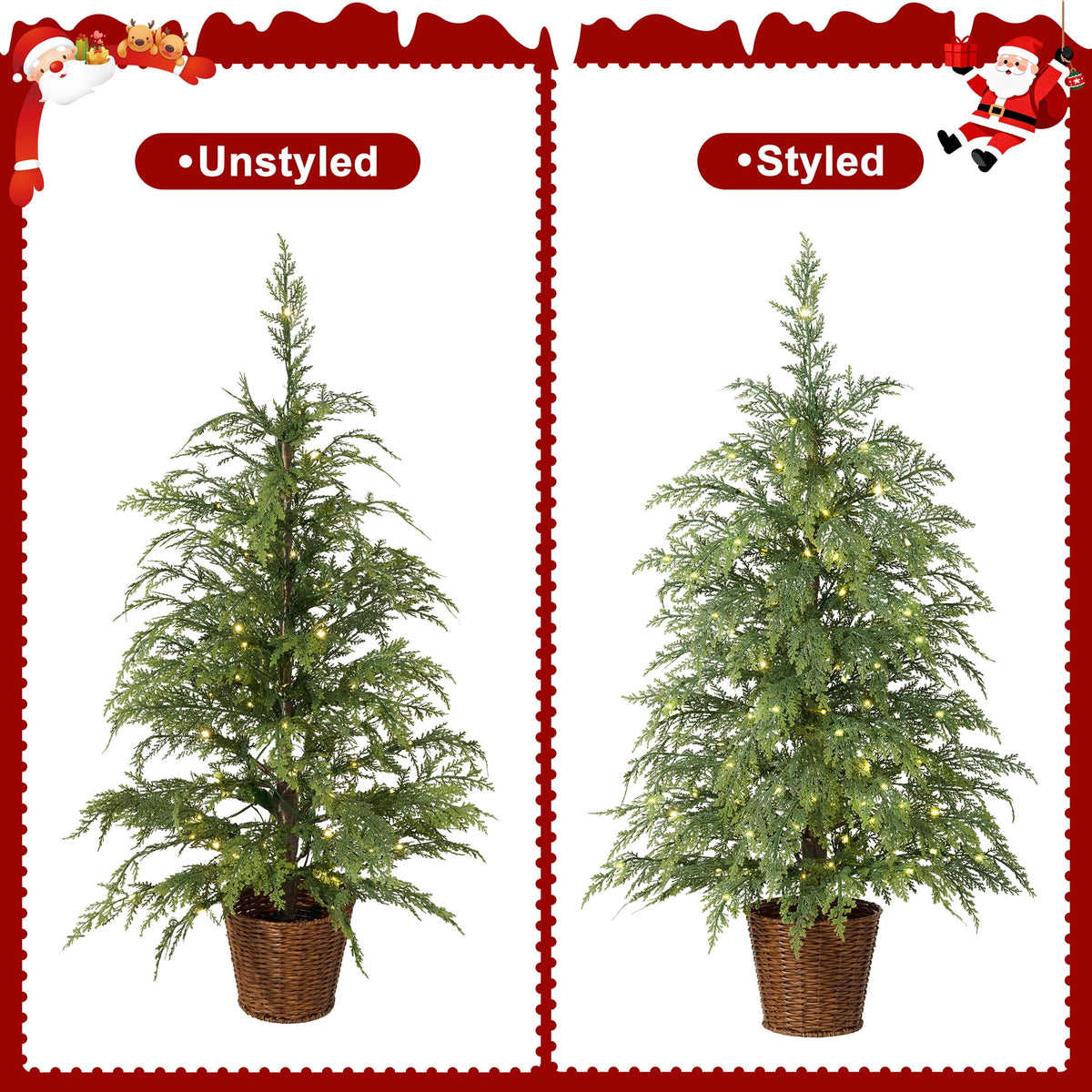 DR.Planzen 6' Pre-Lit Green Cypress Artificial Christmas Tree with 350 Warm White Twinkle LED Lights, Full-Bodied Xmas Tree with Metal Stand, Indoor Holiday Decoration