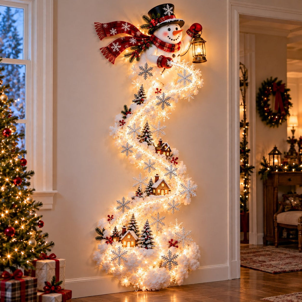 Christmas Staircase Banister Decor Set of 5 Lighted Santa Snow Scene Garland for Stair Railing Indoor Seasonal Home Ornament