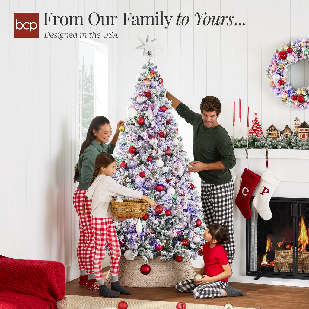 Best Choice Products 6ft Pre-Lit Christmas Pine Tree w/ Flocked Branches 250 Multicolored or Warm-White Light Modes