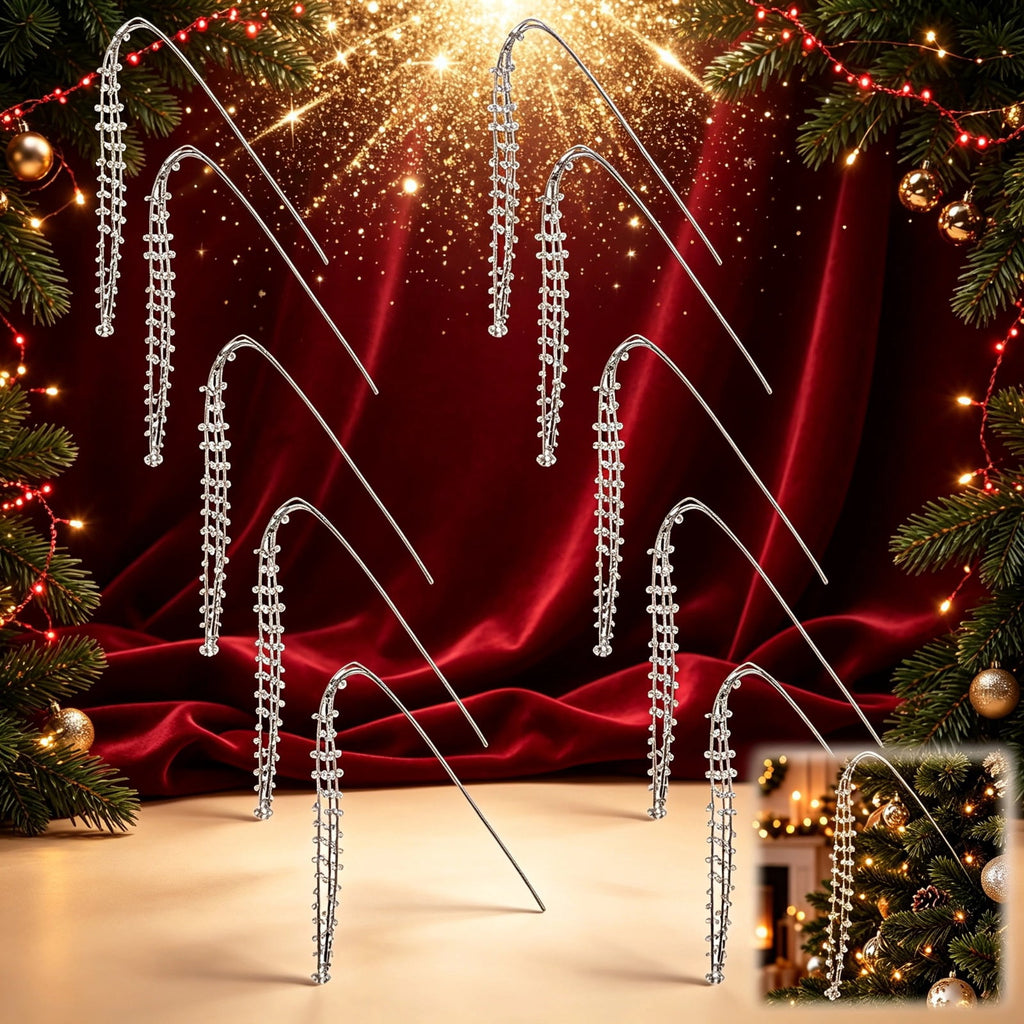 10Pcs Christmas Tree Acrylic Crystal Branch Picks, Sparkling Icicle Drop Ornaments, Beaded Garland Decor for Holiday Party, Wreath and Table Centerpiece