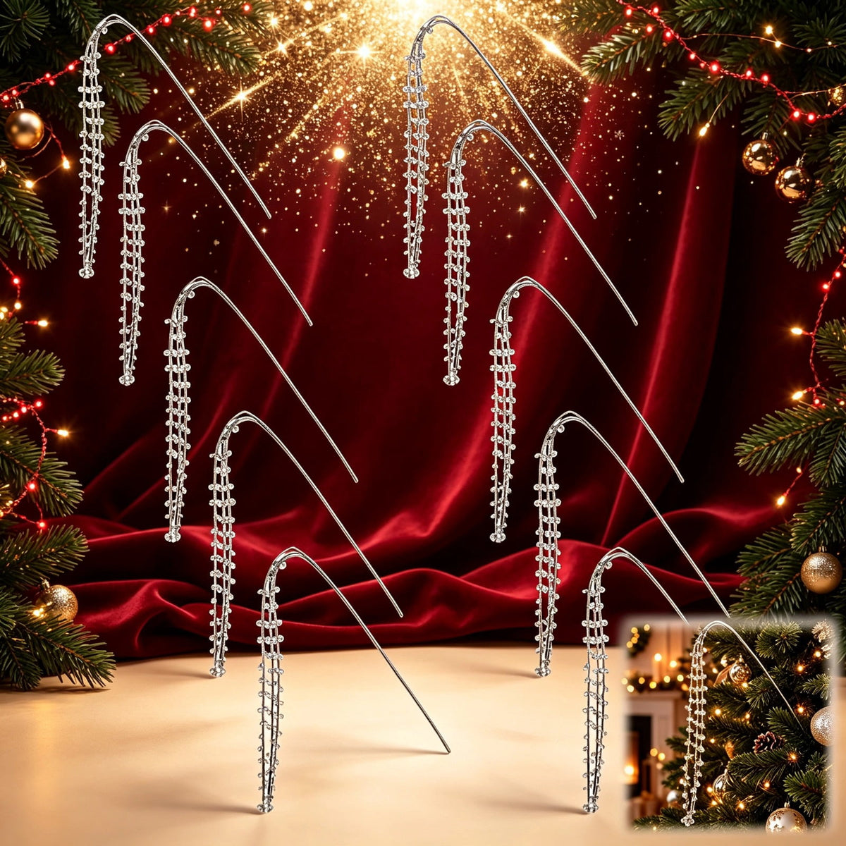 10Pcs Christmas Tree Acrylic Crystal Branch Picks, Sparkling Icicle Drop Ornaments, Beaded Garland Decor for Holiday Party, Wreath and Table Centerpiece