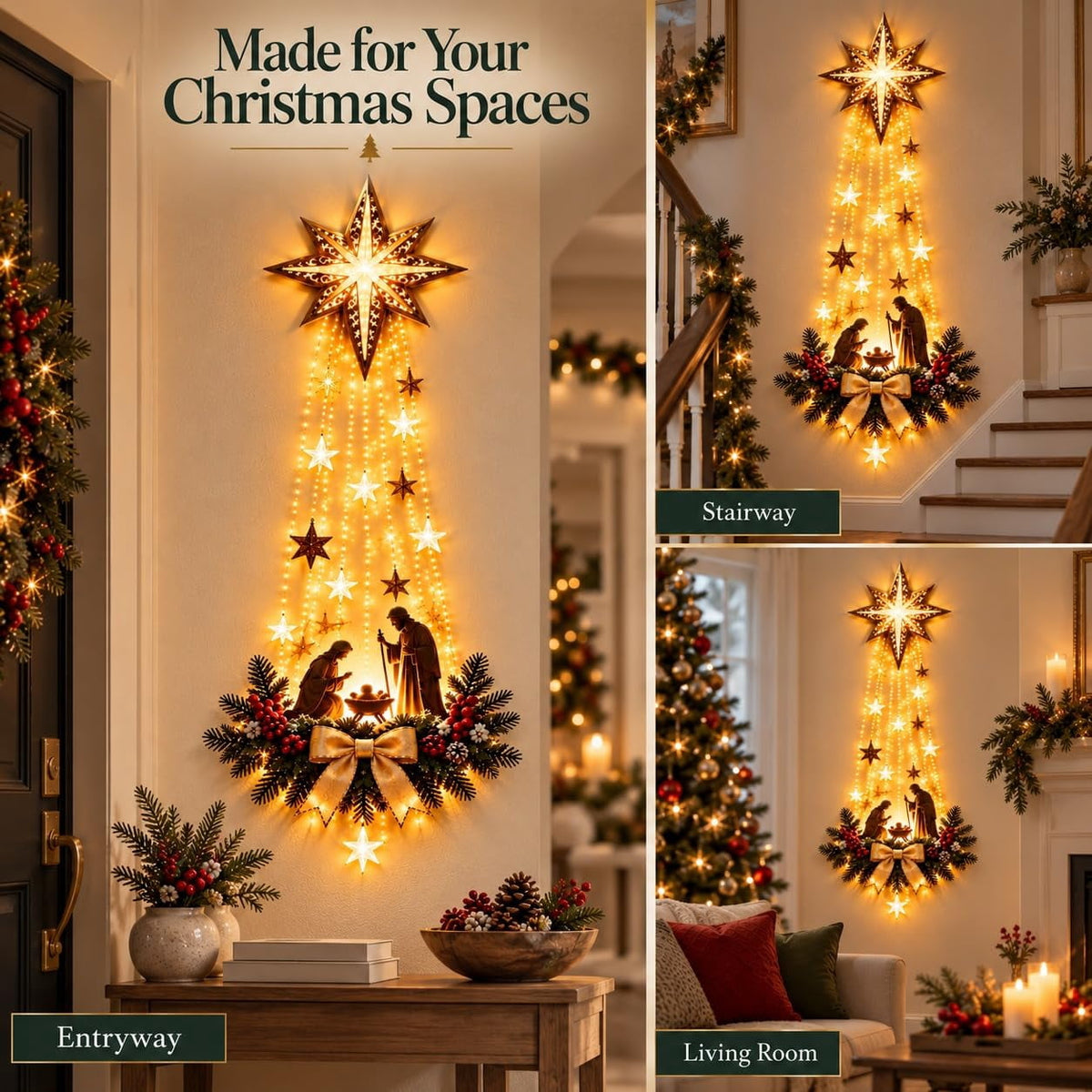 Lighted Angel Wall Decor, Bethlehem Star Christmas LED Hanging Decor