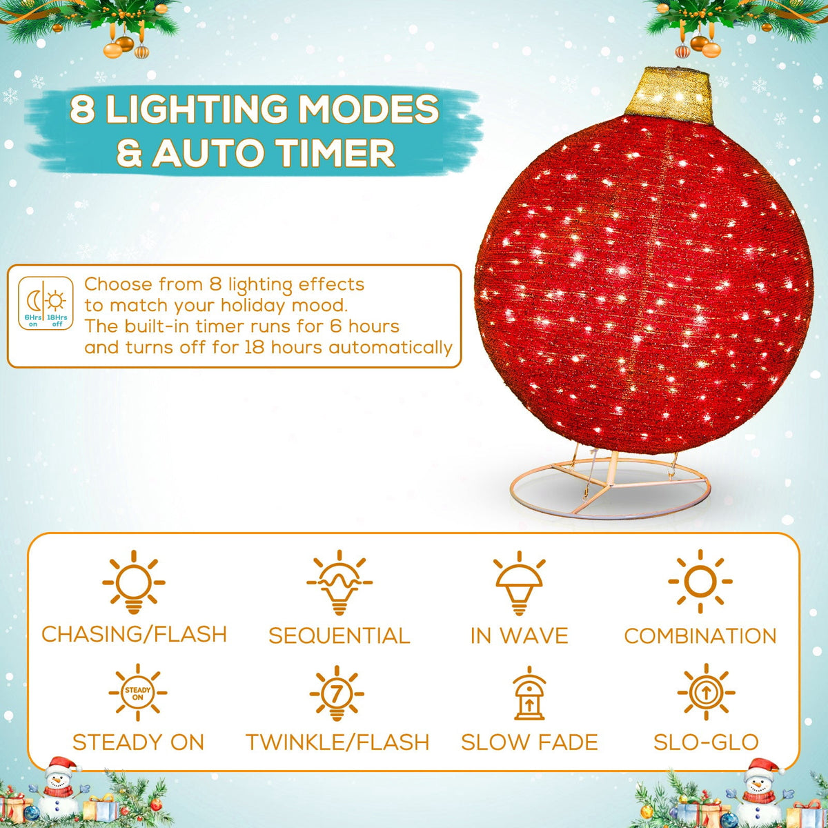 ROMSWI 2pc Iron Christmas Ornament Decoration Pop-up Hanging for Xmas Outdoor Holiday w/230 LED Light Assorted Colors - 30" & 24" Set