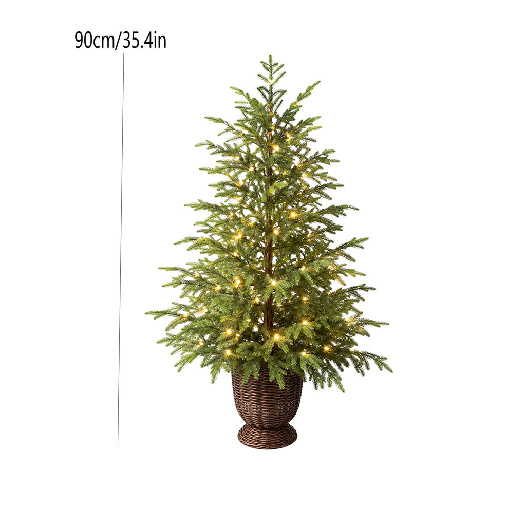 Potted Christmas Tree, 47 Inch Artificial Spruce With Woven Basket And Warm White LED Lights, For Entryway, Living Room, Porch - Style 1 - 47 Inch