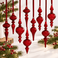 12 Burgundy Red Hand Blown Glass Finial Christmas Ornament Set