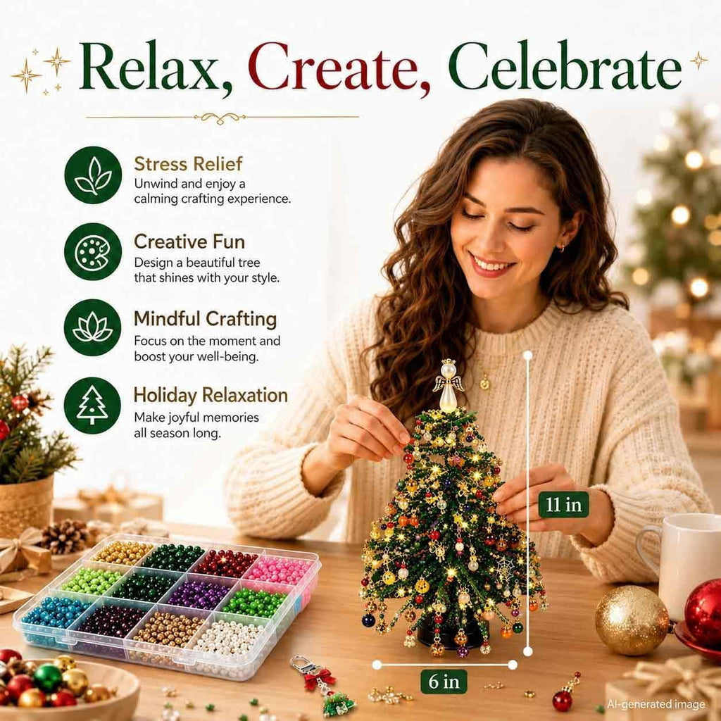 Jingle Beads Christmas Tree Kit, 2026 New DIY Beaded Christmas Tree Kit, with Metal Frame, Sparkling Tabletop Decor for Autumn, Winter & Christmas Halloween Celebrations