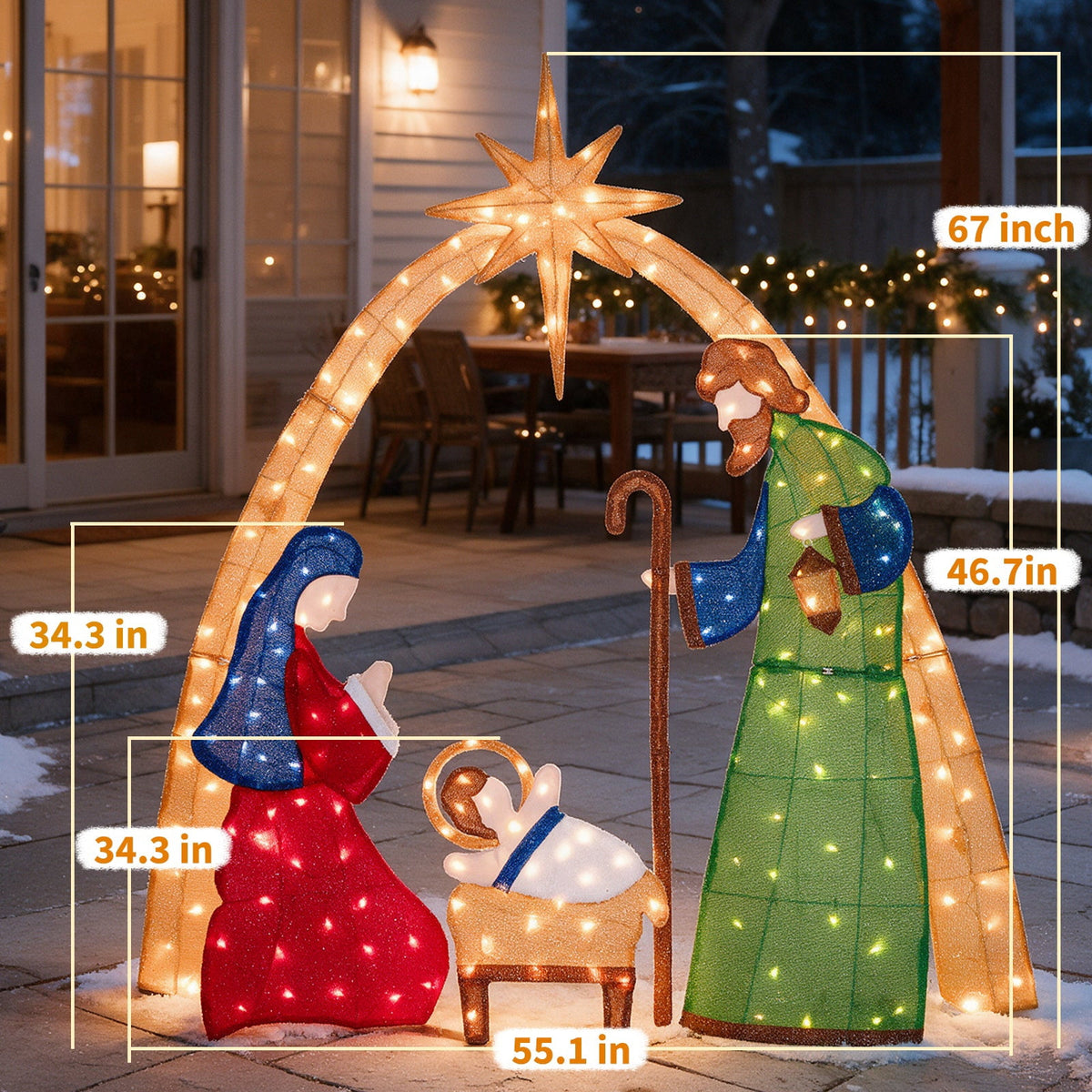 ROMSWI 2pc Iron Christmas Ornament Decoration Pop-up Hanging for Xmas Outdoor Holiday w/230 LED Light Assorted Colors - 30" & 24" Set
