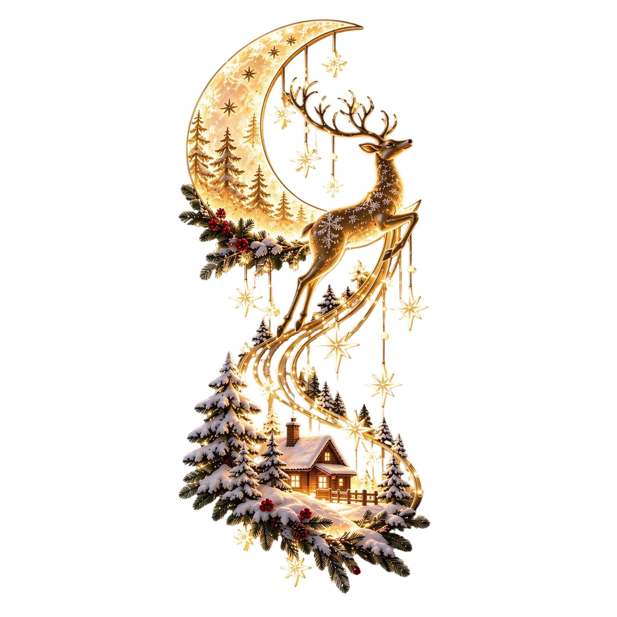 Christmas Staircase Banister Decor Set of 5 Lighted Santa Snow Scene Garland for Stair Railing Indoor Seasonal Home Ornament