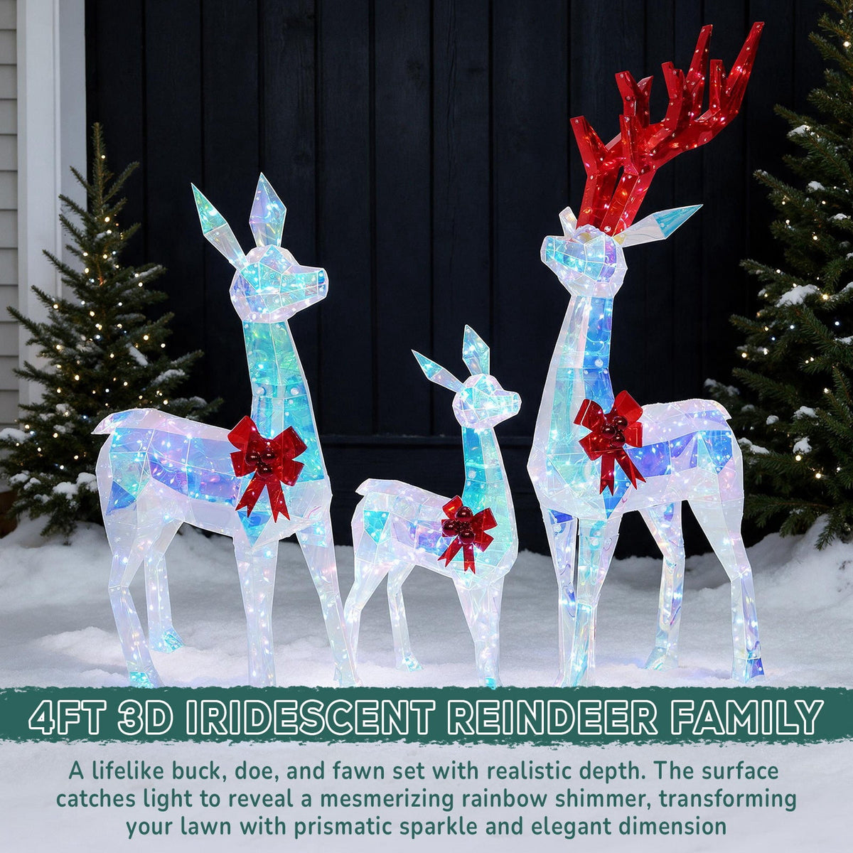 ROMSWI 2pc Iron Christmas Ornament Decoration Pop-up Hanging for Xmas Outdoor Holiday w/230 LED Light Assorted Colors - 30" & 24" Set