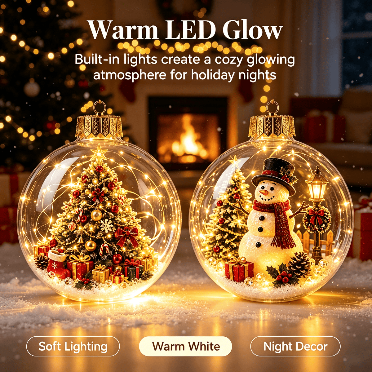 Glowing Christmas Story Ornament, Light-Up Mini Scene with Warm LED Light, For Tree Mantel, Holiday Scene Decoration & Gift