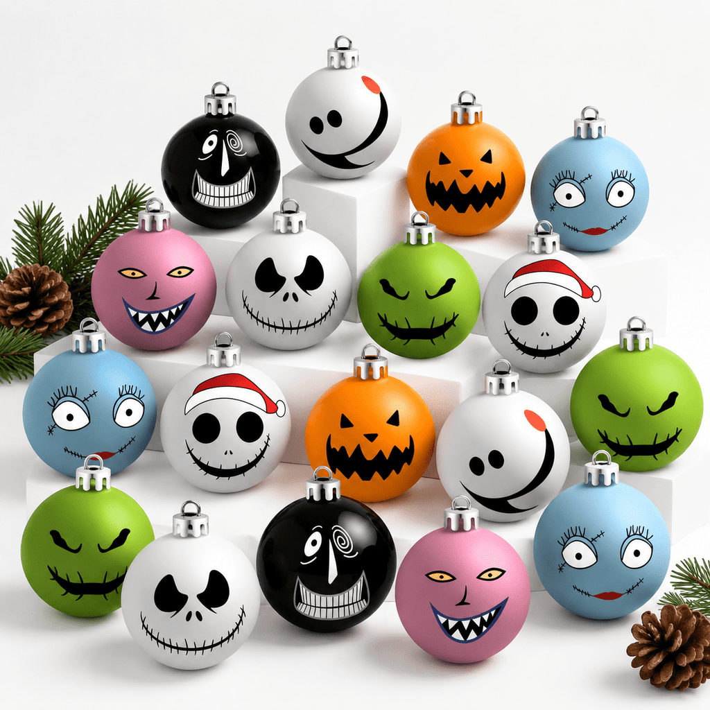 16-Piece 2.36 Inch Spooky Christmas Ornament Ball Set, Jack and Sally Gothic Theme
