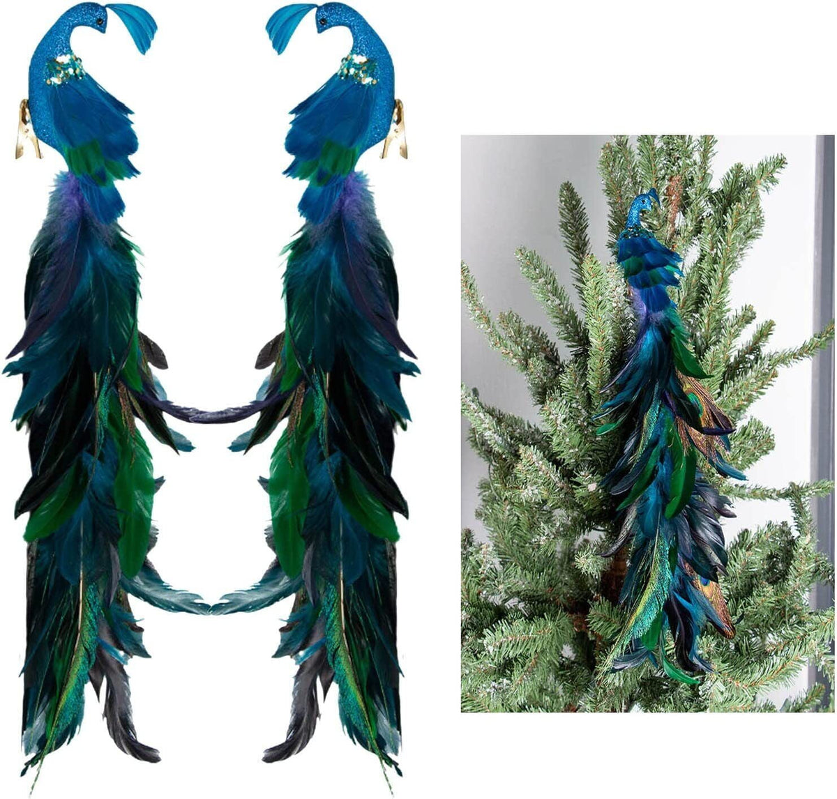 19 Inch Peacock Christmas Decorations Artificial Peacock Christmas Ornaments for Christmas Tree Christmas Natural Peacock Feather Decorations for Christmas Tree 10PCS