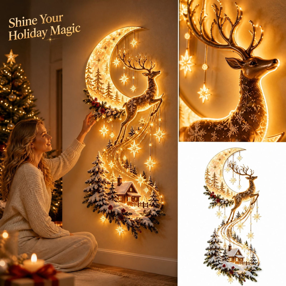 5Pcs Christmas Stair Banister Decoration Lighted Santa Snow Scene Garland for Stair Railing Indoor Holiday Home Ornament