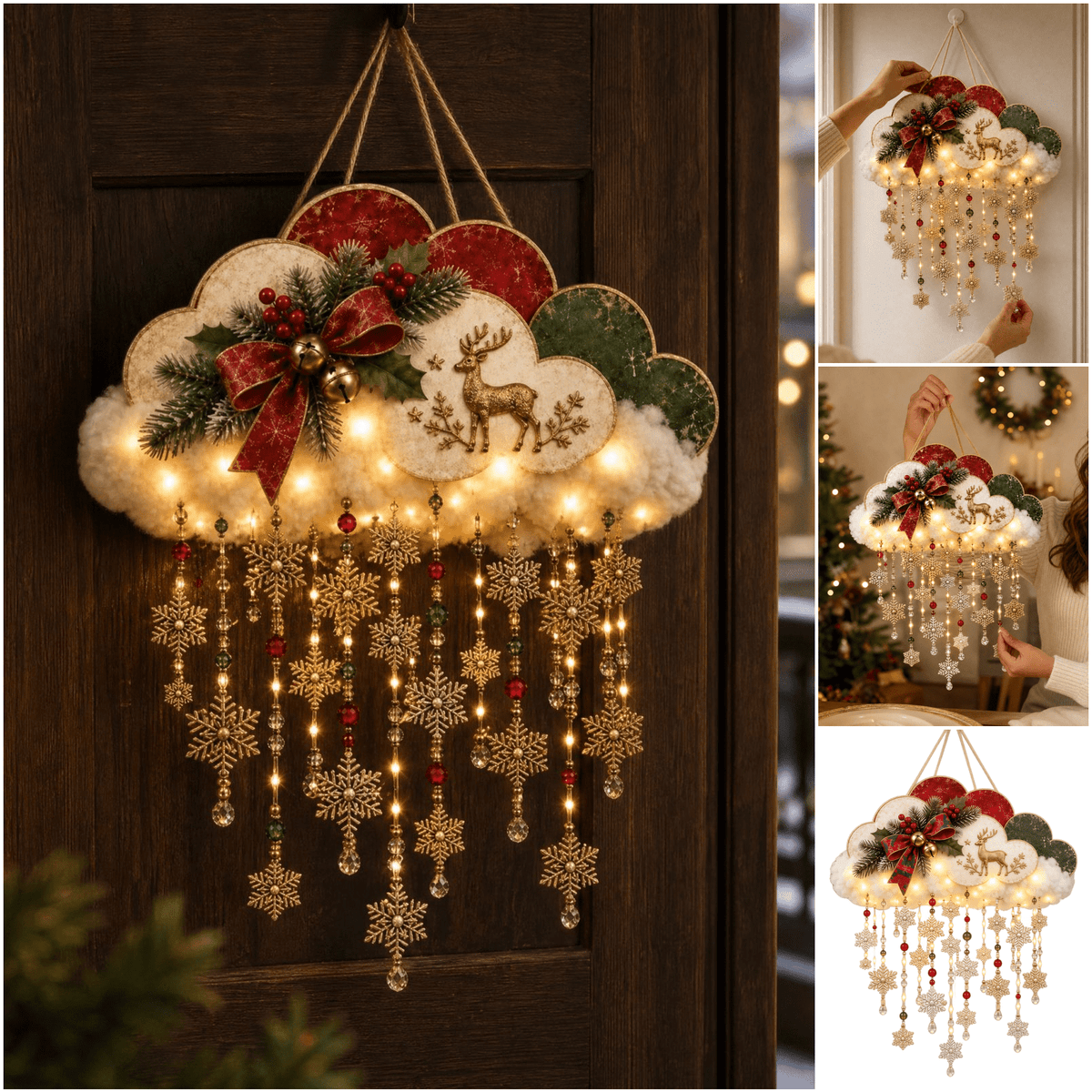 Christmas Staircase Banister Decor Set of 5 Lighted Santa Snow Scene Garland for Stair Railing Indoor Seasonal Home Ornament