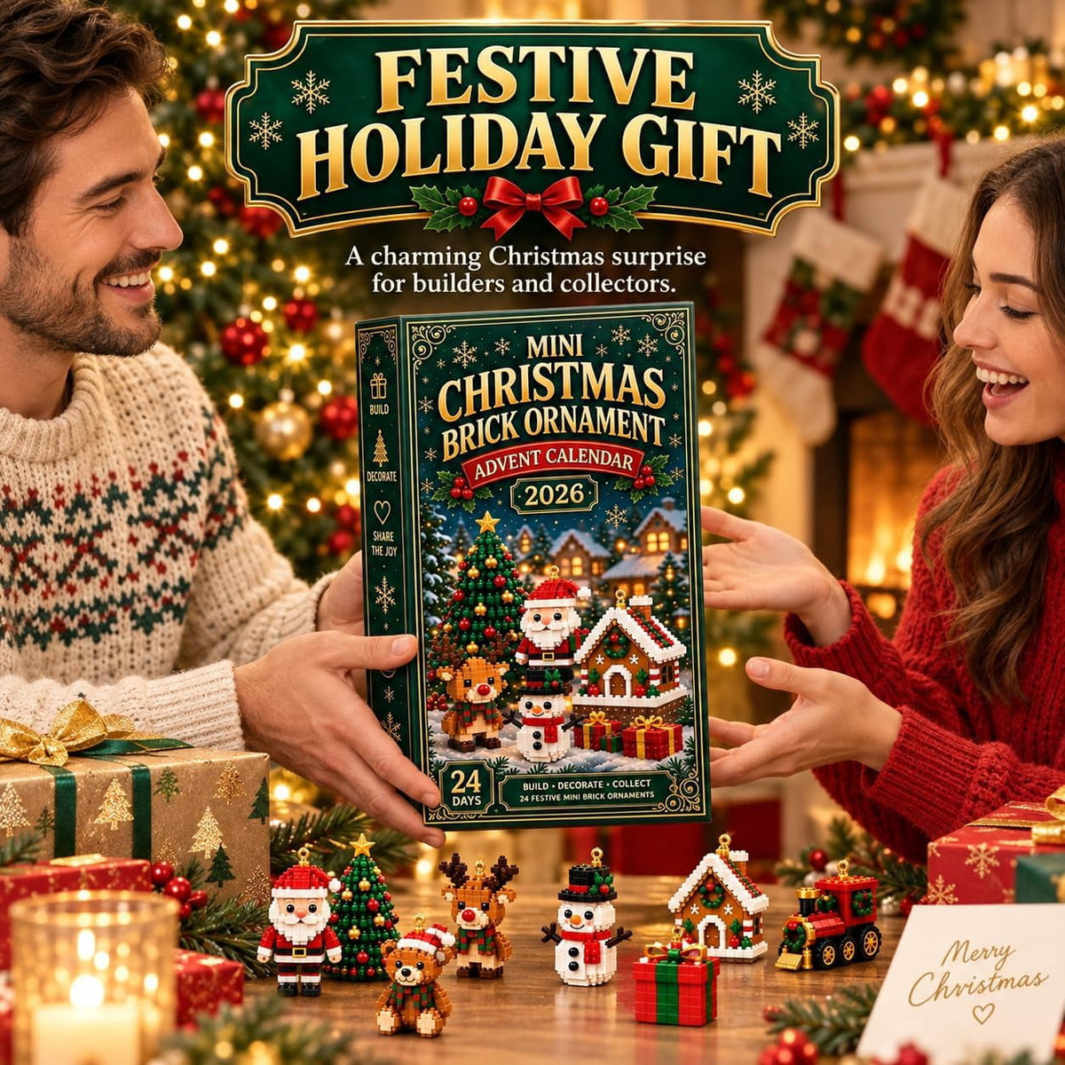 24-Day Mini Christmas Brick Ornament Advent Calendar,24 Unique Designs Buildable Bricks, DIY Building Set for Christmas Trees, Mantels and Festive Displays