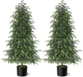 2 Set 4FT Lifelike Touch Artificial Cedar Topiary Trees for Front Porch | Fake Christmas Trees, Faux Potted Plants, UV Resistant Fake Greenery, for Front Door Garden Outdoor Farmhouse Home Decoration