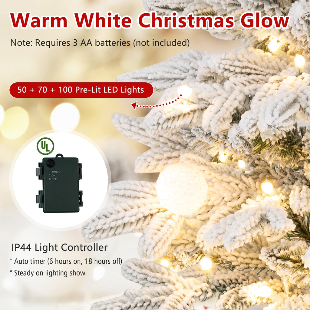 Costway Pre-Lit Christmas Tree Set of 3 Slim Artificial Lighted Xmas Decoration 3/4/5 FT