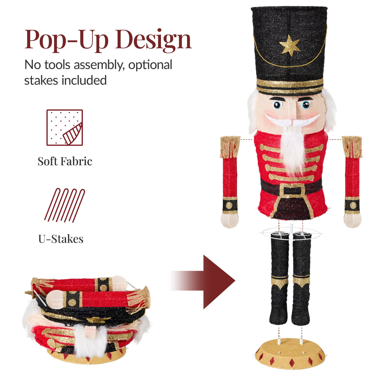 Best Choice Products Christmas Nutcracker 5ft Pop upLighted Large Holiday Decoration w/150 Pre-Lit Twinkling LED lights