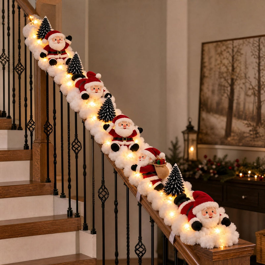 5Pcs Christmas Stair Banister Decoration Lighted Santa Snow Scene Garland for Stair Railing Indoor Holiday Home Ornament