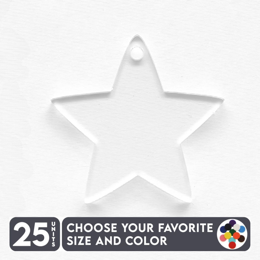 25 Units Acrylic Christmas Ornaments Star Soto 1/8" Thick - Clear or Solid Color - (Size 8") Made in USA
