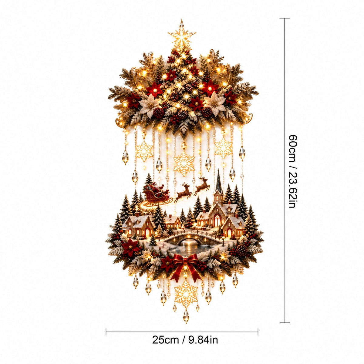5Pcs Christmas Stair Banister Decoration Lighted Santa Snow Scene Garland for Stair Railing Indoor Holiday Home Ornament