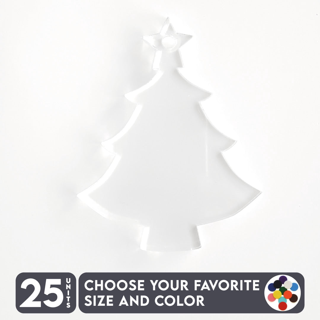 25 Units Acrylic Christmas Ornaments Tree 1/8" Thick - Clear or Solid Color - (Size 5") Made in USA