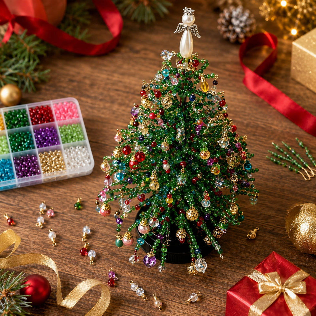 DIY Beaded Christmas Tree Kit,Handmade Mini Xmas Bead Art Craft Set,3D Crystal Bead Holiday Tree Making Project,Creative Tabletop Christmas Decoration,Relaxing DIY Activity and Festive Gift(#06)