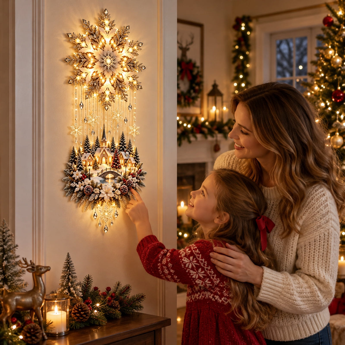 5Pcs Christmas Stair Banister Decoration Lighted Santa Snow Scene Garland for Stair Railing Indoor Holiday Home Ornament