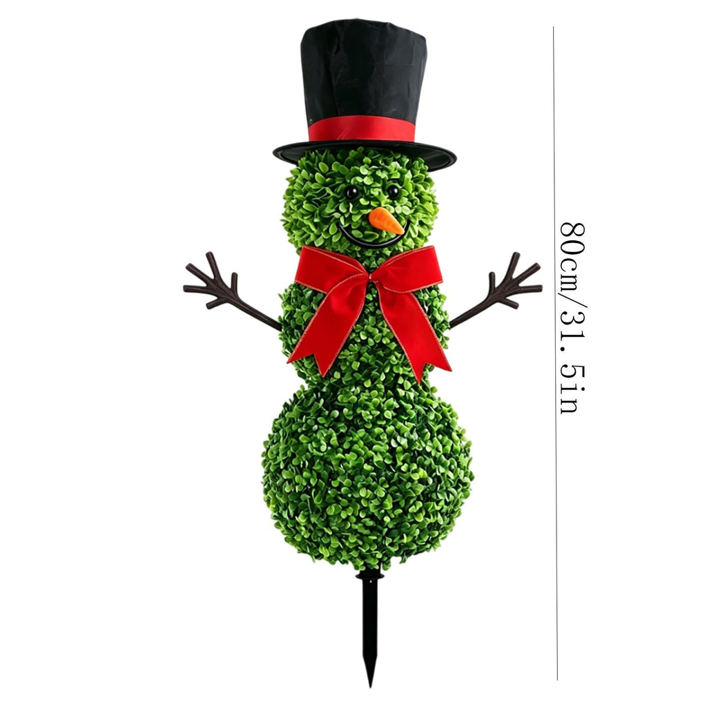 Christmas Snowman Topiary, Artificial Snowman Shaped Boxwood Tree with Santa Hat, Topiary for Outdoor Indoor Porch Decor Holiday Home and Garden Styling