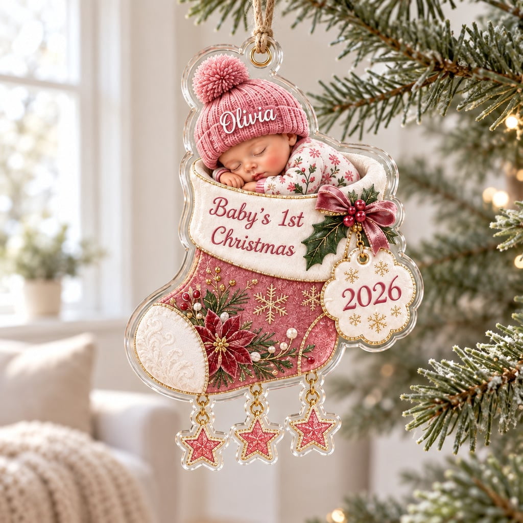 Personalized First Christmas Stocking Ornament, Acrylic Name Keepsake Gift
