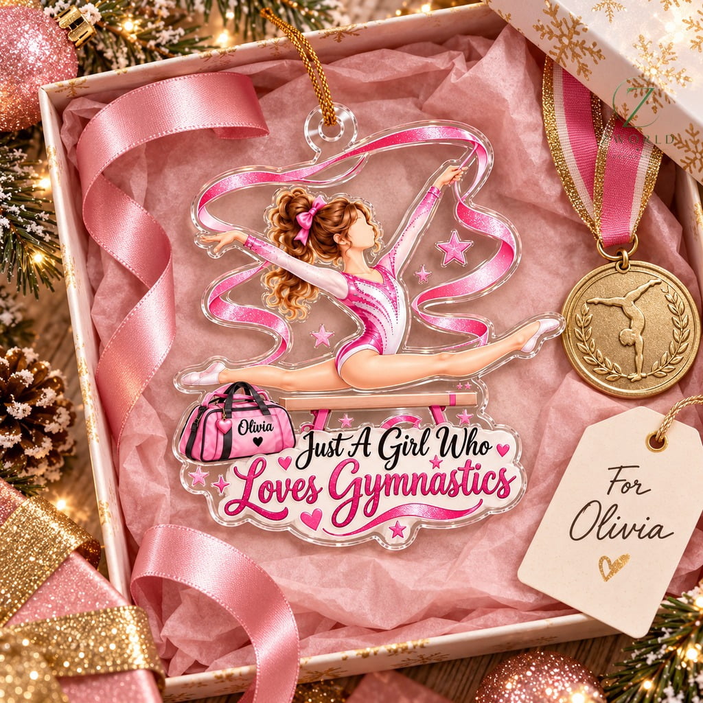 Acrylic Christmas Ornament Personalized Pink Gymnastics Tree Hanging for Gymnast