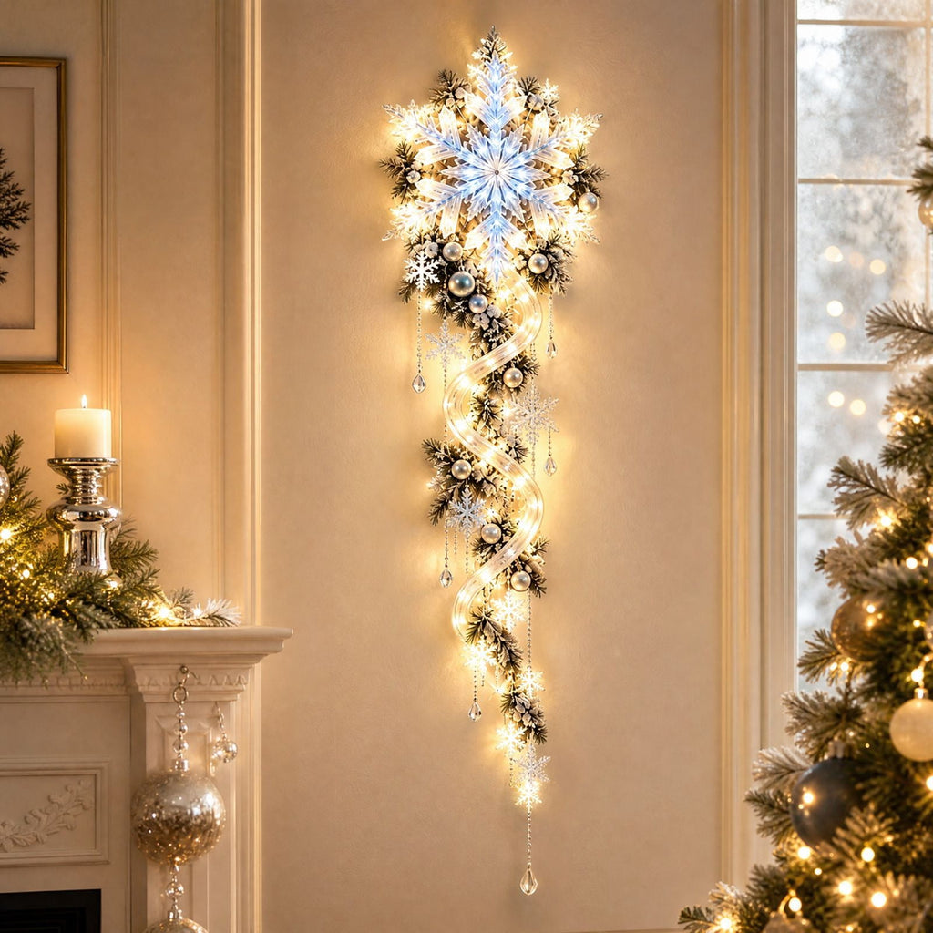 Christmas Staircase Banister Decor Set of 5 Lighted Santa Snow Scene Garland for Stair Railing Indoor Seasonal Home Ornament