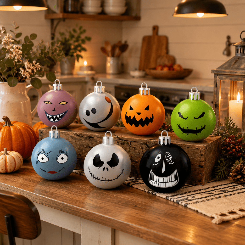 16-Piece 2.36 Inch Spooky Christmas Ornament Ball Set, Jack and Sally Gothic Theme