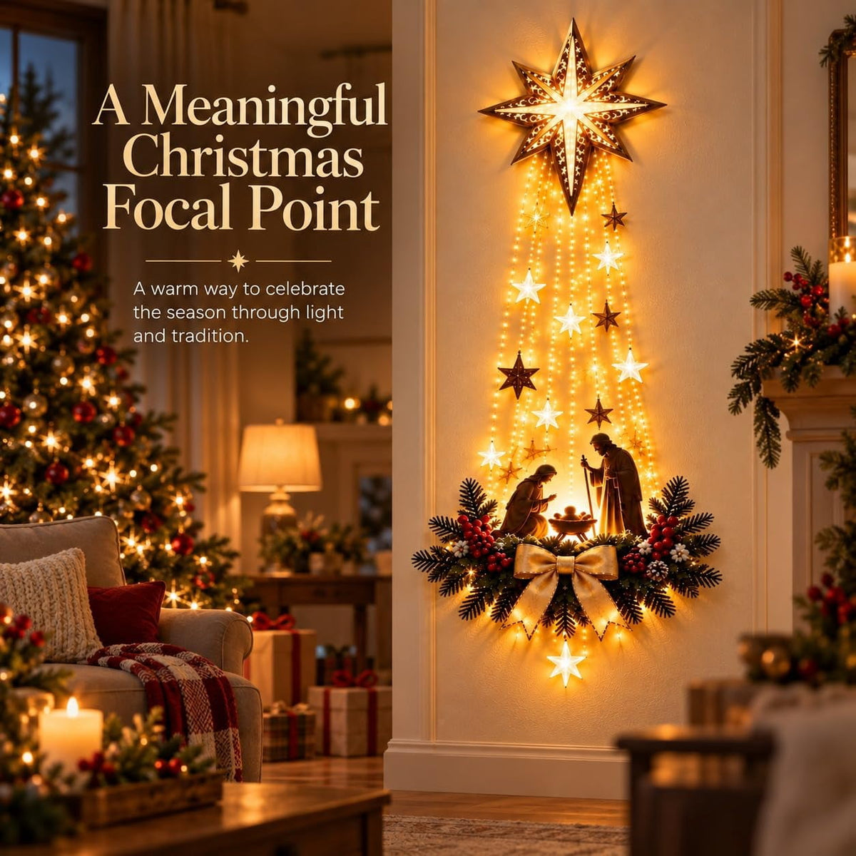 Lighted Angel Wall Decor, Bethlehem Star Christmas LED Hanging Decor