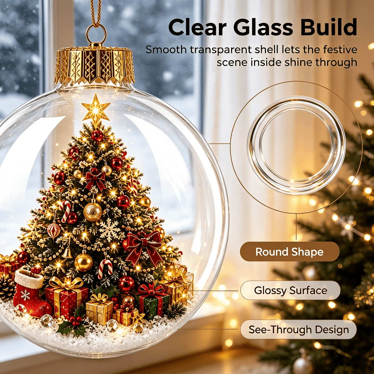 Glowing Christmas Story Ornament, Light-Up Mini Scene with Warm LED Light, For Tree Mantel, Holiday Scene Decoration & Gift