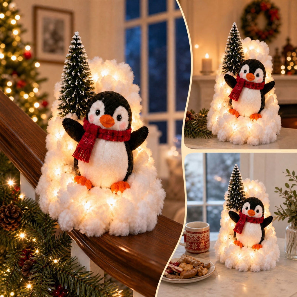 5Pack Penguin Christmas Stair Snow Decor Set,Festive Railing Accent with Playful Winter Scene,