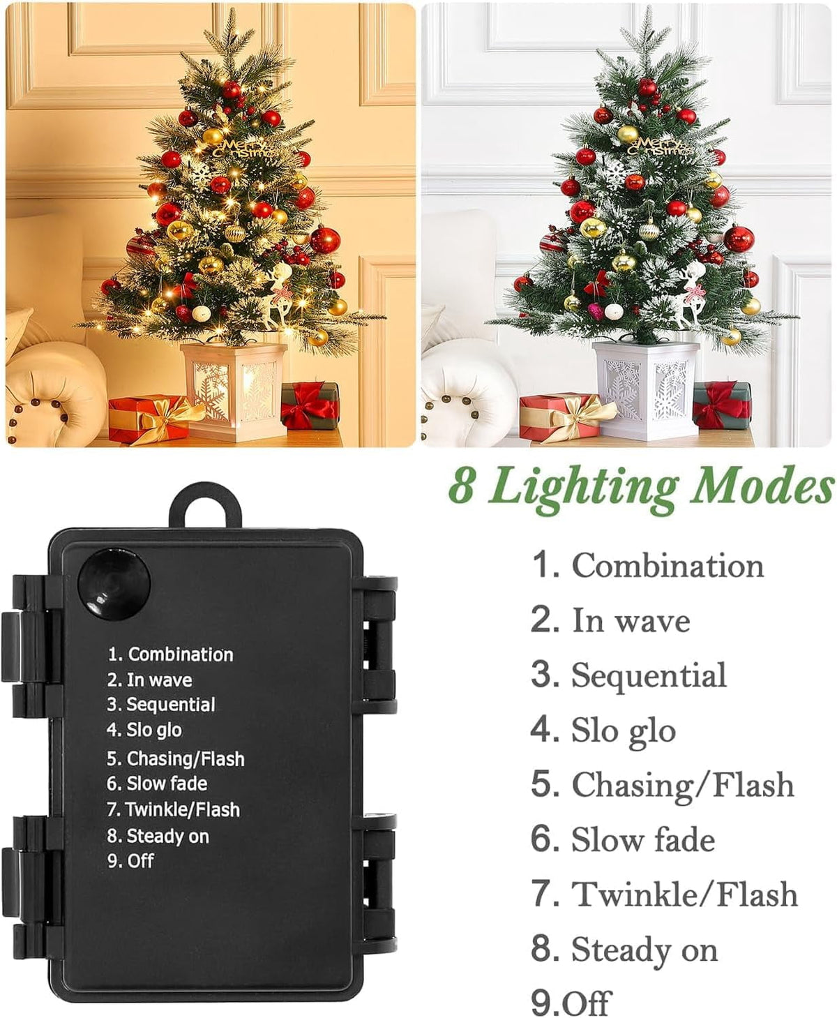 Flarhetoric 3FT Pre-Lit Snow Flocked Artificial Christmas Tree, 78 Warm White LEDs, 8 Lighting Modes, Red Berries, Easy Assembly, Tabletop Xmas Tree for Desk or Table Holiday Decor, Linen Base