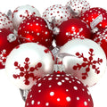3 Inch White and Red Design Glass Christmas Ball Ornaments 12 Piece Set