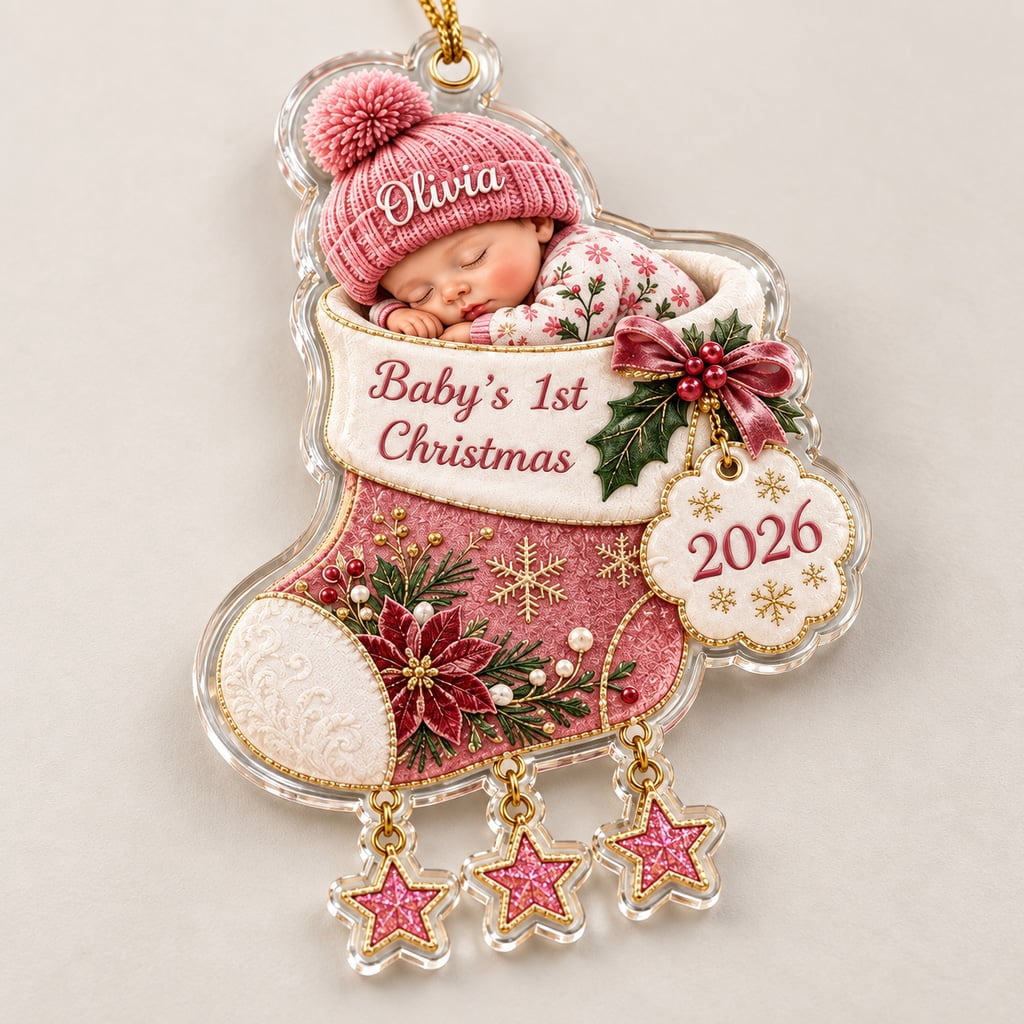 Personalized First Christmas Stocking Ornament, Acrylic Name Keepsake Gift