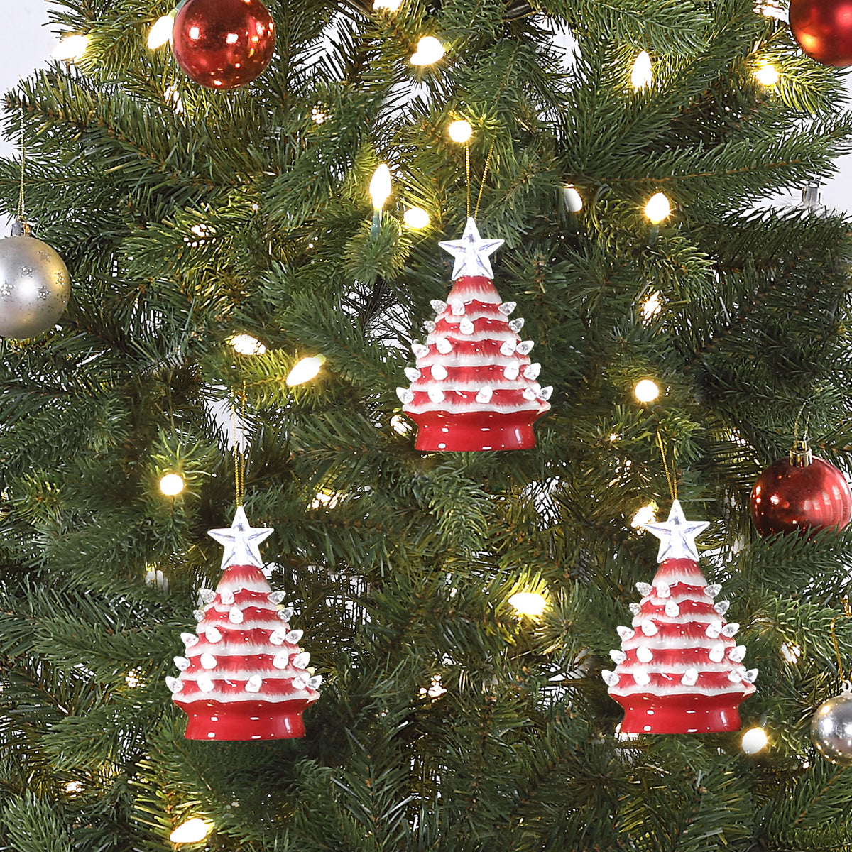 Mr. Christmas Ceramic Tree Ornaments - Silver, Set of 3