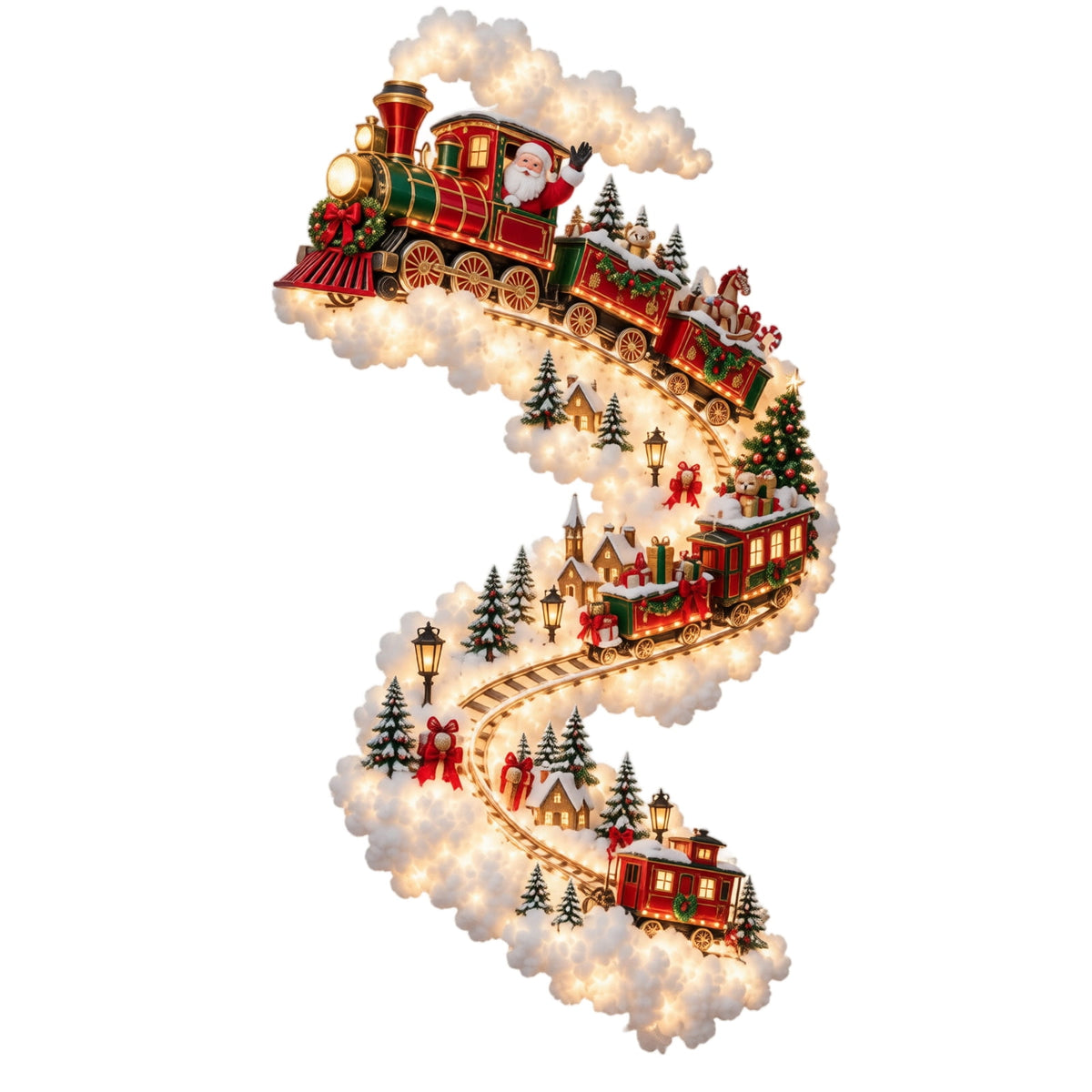 Christmas Staircase Banister Decor Set of 5 Lighted Santa Snow Scene Garland for Stair Railing Indoor Seasonal Home Ornament