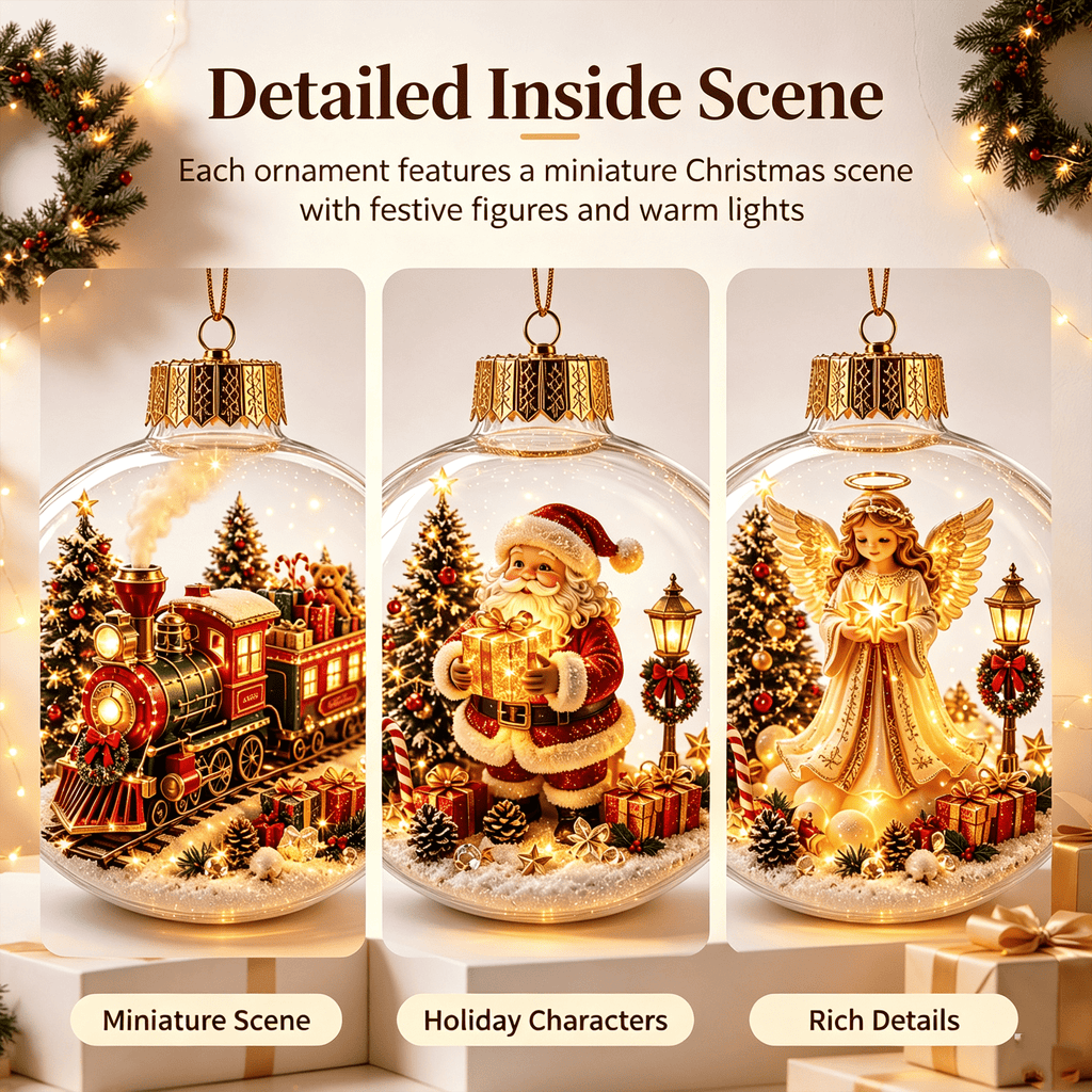 Glowing Christmas Story Ornament, Light-Up Mini Scene with Warm LED Light, For Tree Mantel, Holiday Scene Decoration & Gift
