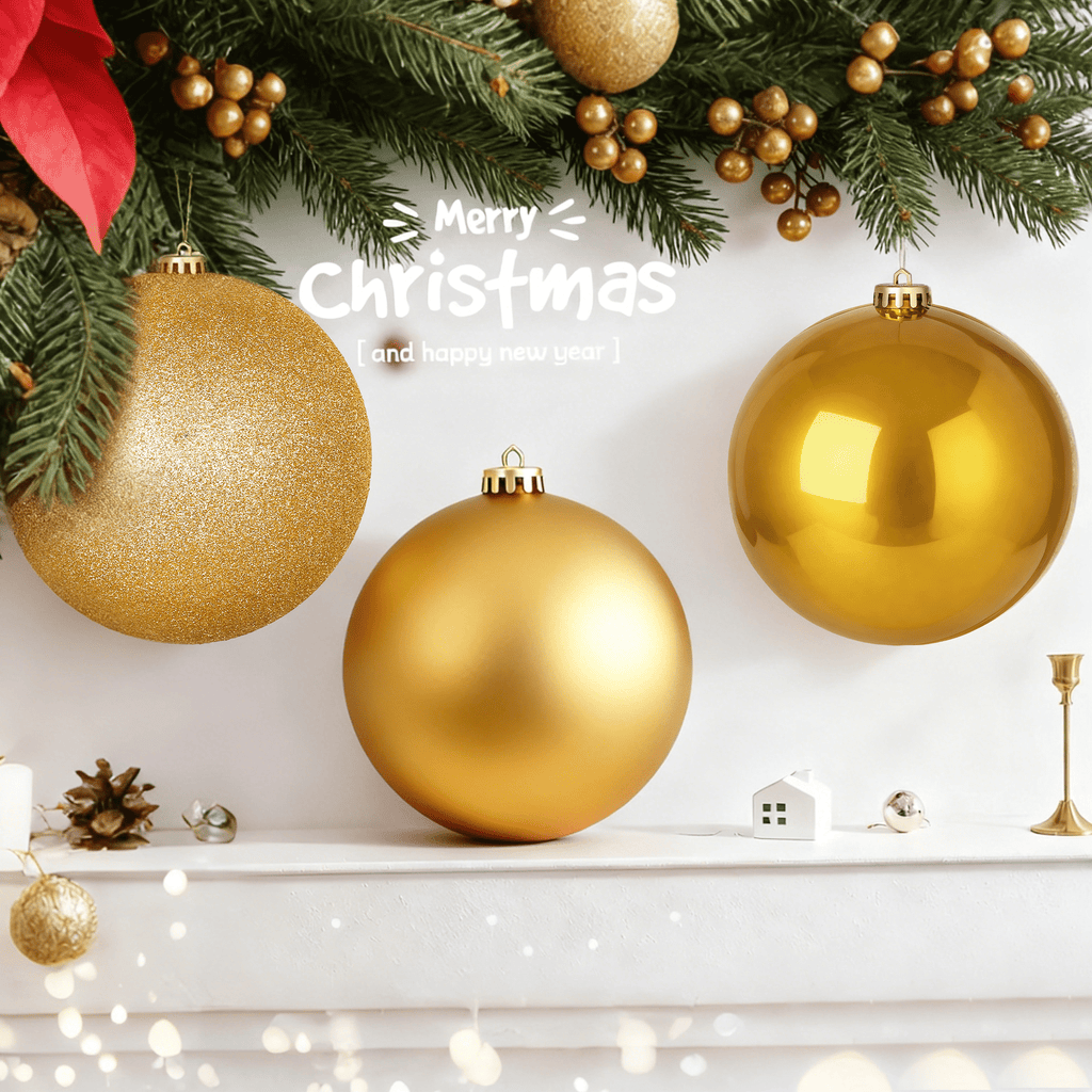 LAMPHOME 12PK 8" Shatterproof Christmas Ball Ornaments, Glossy & Matte & Glitter Gold Assortment, Sparkling Xmas Tree Decorations for Holiday Home