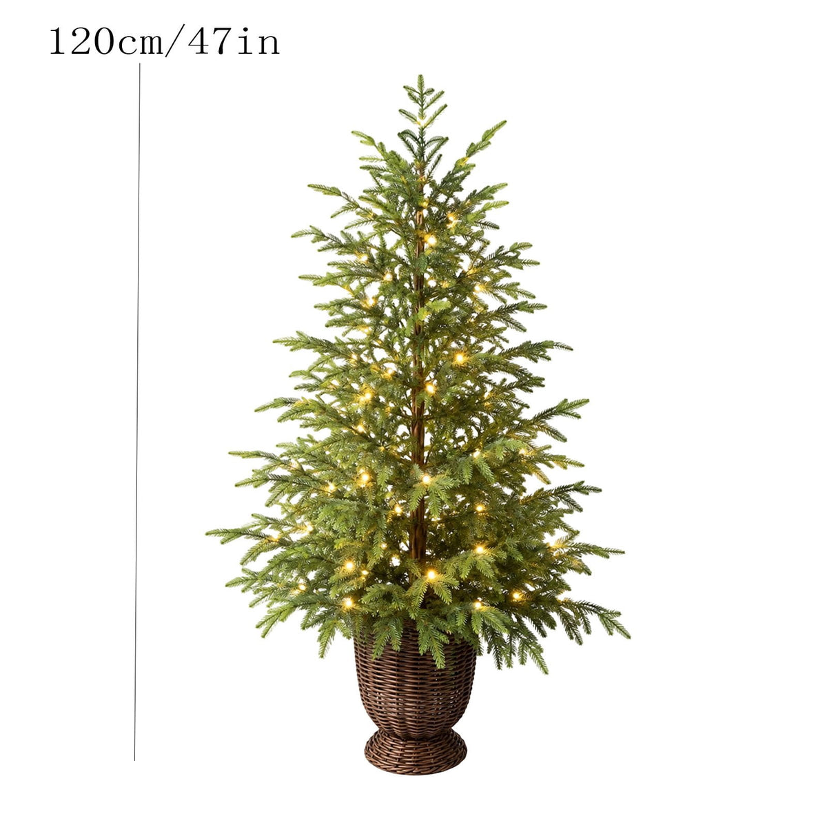 Potted Christmas Tree, 47 Inch Artificial Spruce With Woven Basket And Warm White LED Lights, For Entryway, Living Room, Porch - Style 1 - 47 Inch